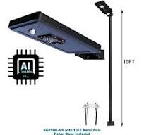Unbranded Solar Power Dusk to Dawn Black Aluminum Outdoor Integrated LED  AI-Smart Sensing 1600LM Cree Area Parking Light with Pole EE812W-AI8-P
