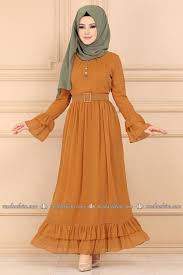Modaselvim Elbise Firfirli Sifon Elbise 2062ab368 Koyu Hardal Sifon Elbise Elbise Buzgulu Elbiseler
