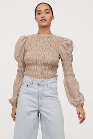 Smocked Blouse Beige Ladies H M Us Smock Blouse Blouse Fashion