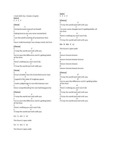 I Melt With You Lyrics - Modern English | PDF