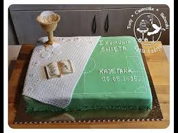 Tort Pierwsza Komunia Z Boiskiem Pilkarskim Holy Communion Cake With Football Soccer Pitch Holy Communion Cakes Communion Cakes Communion