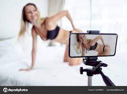Young Sexy Woman Posing Front Camera Working Webcam Model Stock Photo by  ©Romaset 624088802