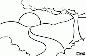 A Path Coloring Page Landscape At Sunrise With A Tree And A Path Coloring Page Easy Coloring Pages Art Drawings For Kids Simple Line Drawings