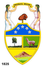 La franja superior es de color amarillo, la franja en la franja azul presenta un arco de ocho estrellas blancas, que representan a las ocho provincias que firmaron el acta de la independencia, el 5 de julio de 1811. Escudo Nacional De Bolivia Historia Literatura Educacion De Bolivia Mapas
