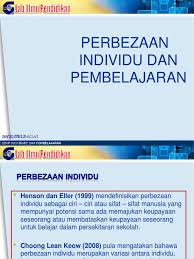 Dr perbezaan individu & pembelajaran. 3 Perbezaan Individu Dan Pembelajaran