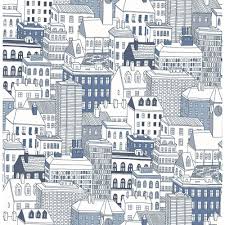 Brewster West Blue City Strippable Roll Covers 56 4 Sq Ft Hn002632 The Home Depot City Wallpaper Cityscape Wallpaper Brewster Wallpaper
