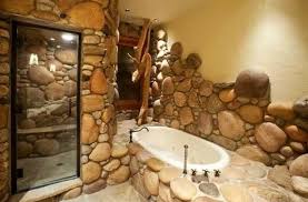 Small river rocks mounted on flexible, webbed sheets make it easier to install the rocks as tile with uniform grout lines and a reasonably level. Nice Bathtub Rustic Shower Rock Shower Amazing Bathrooms