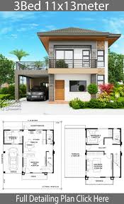 Home Design Plan 11x13m With 3 Bedrooms Home Design With Plan Philippines House Design House Designs Exterior Model House Plan