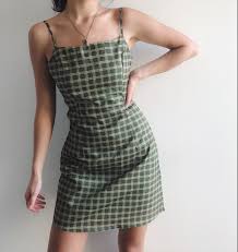 Vintage Green Plaid Slim Suspender Dress From Fe Clothing Dresses Casual Boho Plaid Dress Outfit Casual Dresses For Women