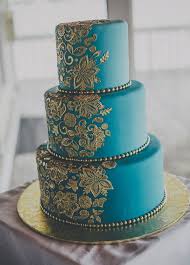 Blue And Gold Hindu Wedding At Riverhouse Junebug Weddings Wedding Cakes Blue Teal Cake Wedding Cake Blue Gold