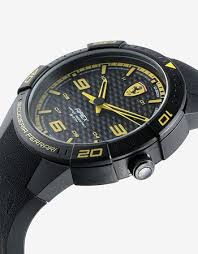 Comes with original box, packaging, and papers. Ferrari Apex Quartz Watch With Silicone Strap And Yellow Details Man Ferrari Store