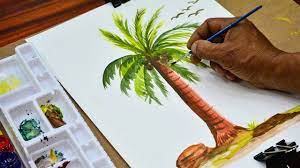Then he used green and made fingerprint leaves. How To Paint A Coconut Tree With Watercolor Youtube