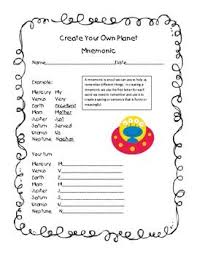 Planet Mnemonic Mnemonics Space Unit Planets Activities