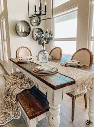 17 Simple Ideas Farmhouse Table And Bench Plans For Your Rustic Dinning Room In 2020 Rustic Dining Room Table Rustic Dining Room Table Decor Dinning Room Table Decor