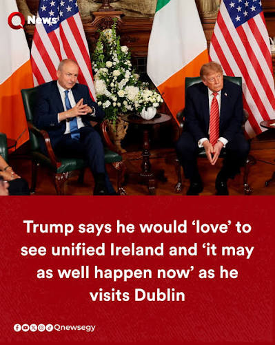 🔴 Trump has weighed in on the question of Irish unity, saying he would  “love to see it unified” and predicting that a united Ireland is “going to  happen eventually”. #Trump #usa #