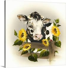 Cow And Sunflowers In 2020 Farm Animal Paintings Cow Painting Cow Canvas