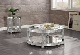 Cheap end tables and coffee table sets. Acme 88025 Fafia Mirrored Coffee Table Set With Faux Gems