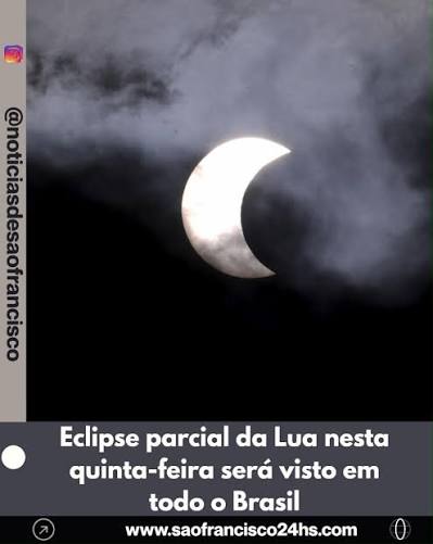 Eclipse parcial da Lua nesta quinta-feira ser&aacute; visto em todo o Brasil, A partir das 23h34, hora de Bras&iacute;lia, desta quinta-feira (27), um eclipse parcial da Lua poder&aacute; ser visto em todo o territ&oacute;rio ...