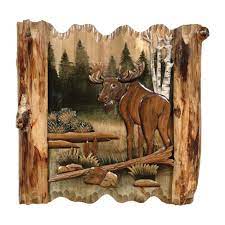 Moose Forest Carved Wood Wall Art Picture On Wood Wood Art Carved Wood Wall Art