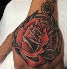 Imagine if your watch wasn't mounted on your wrist, but was instead integrated into a sort of temporary tattoo on the back of your hand? Rose With A Stopwatch By Jake Hand Tattoonow