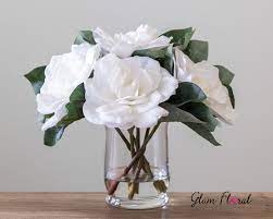 White Real Touch Gardenia Flower Arrangement Gardenias With Etsy In 2020 Flower Arrangements Rose Flower Arrangements Real Touch Flowers