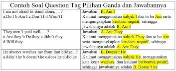 Materi ini adalah bagian dari kompetensi dasar yang harus dikuasi dalam pembelajaran bahasa inggris di tingkat sma dan ma khususnya di kelas 12. Contoh Soal Question Tag Pilihan Ganda Dan Jawabannya Khoiri Com