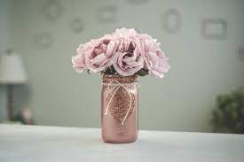 One Rose Gold Heart Painted Mason Jar Decor Vase Centerpiece Etsy In 2021 Painted Mason Jars Mason Jar Decorations Painted Mason Jar Centerpieces