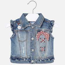 sleeveless denim jacket with bandana detail for girl basic denim ust giyim kot ceket cocuk giyim