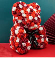 Rose bear made of grey 3d roses holding a heart made of pink 3d roses. Teddy Bear Rose Flowers Unique Gifts Online The Little Flower Shop