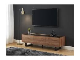 Ainsi, n'hésitez pas à opter pour un meuble contrastant avec la couleur de votre télé. Meuble Tv 3 Tiroirs Mdf Ceramique Et Metal Coloris Noyer Azima