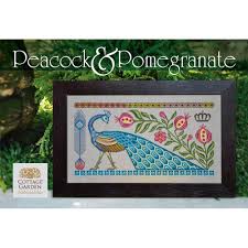 Cross stitch instant digital download: Peacock Pomegranate Cross Stitch Pattern Stitched Modern