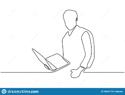 Durchlaufendes Zeichnen Einer Linie Fur Personen Die Laptop Mit Der Hand Halten Vektor Abbildung Illustration Von Zeichnen Fur 165441173