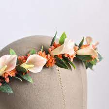 Peach Pink And White Hair Crown Goddess Hair Crown Calla By Kimart 48 00 Etsy Handmade Bright Wedding Flowers Peach Wedding Flowers Neutral Wedding Flowers