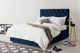 Jules square accent ottoman, velvet, navy blue. Skye Double Bed With Ottoman Storage Royal Blue Velvet Made Com