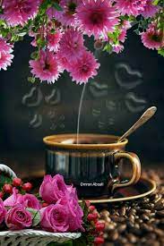 Cup of coffee in circle of beautiful wisteria flowers branch with blossoms buds on pink background. Pin By Luciana Silva On A Guy Like You Good Morning Coffee Gif Good Morning Coffee Coffee Breakfast
