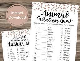 Animal Gestation Baby Shower Games Pregnant Animals How Long Etsy Baby Shower Activities Baby Shower Baby Shower Games