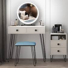 With an interchangeable design, this entire unit can remain stacked together or separated to spread out your collection. Corrigan Studio Vanity Set Makeup Dressing Table With Round Lighted Mirror Bedroom White Dresser Writing Desk With 2 Large Drawers Storage Cabinet 3 Color Dimming Mirror Cushioned Stool For Women Girl Wayfair