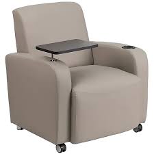 flash furniture leather guest chair gray w tablet arm front wheel casters and cup holder staples leather lounge chair guest chair leather furniture