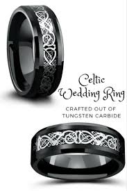 Mens Black Celtic Wedding Ring This Mens Celtic Wedding Band Is Crafted Out Of Tungsten Carbide Inlaid Modern Mens Wedding Rings Celtic Wedding Wedding Rings