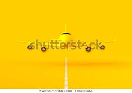 Yellow Plane Flying On The Runway Selective Focus And Yellow Background Minimal Idea Concept 3d Rend Stock Illustration Yellow Background Image Illustration