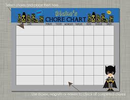 Personalized Kids Chore Reward Chart Printable Sized 8 5 X 11 Bat Kid Design