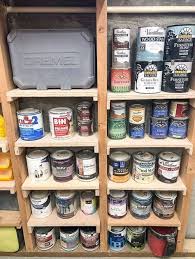 Between The Studs Shelves For Your Garage Or Shed Storage Shed Organization Paint Storage Tool Shed Organizing
