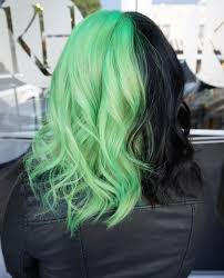 My younger daughter didn't __resemble__ me. Half Neon Green Half Black Hair Hair By Jaylen Zanelli Jaylen Zanelli On Instag Hair Styles Split Dyed Hair Green Hair