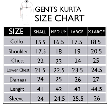 Size Chart Gents Kurta
