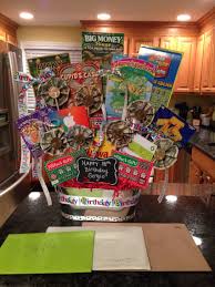 50th Birthday Gift Baskets For Him Money Gift Basket Lottery Tickets Money And Gift Cards My Son Loved It Creative Money Gifts Themed Gift Baskets Lottery Ticket Gift