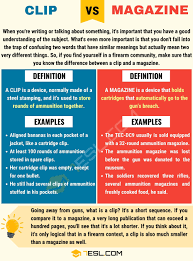 Clip Vs Magazine Differences Between Magazine Vs Clip Confusing Words Magazine English Grammar Rules