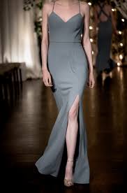 Jenny Yoo Bridesmaids The Reese Dress Features A Soft V Neck Line To Accentuate The Collarbone With A Cross Bac Grey Bridesmaid Dresses Dresses Pretty Dresses