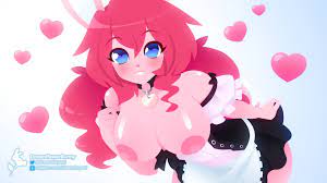 1girls 2d anthro areolae big breasts blue eyes blush breasts  bunny ears bunny girl bunny humanoid dreamflower dreamflowerbunny female  female focus female only female solo heart highres leaning forward