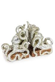 The Home Collection Antique Silver Octopus Boookends At Sue Parkinson Size for each bookend measures aprx 14 in tall x13 in wide x 10 in depth.