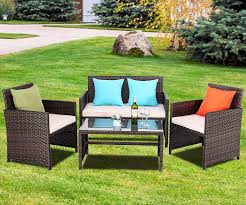Doesn't matter if it's the front porch, back lawn or screened patio. Do4u 4 Pcs Patio Furniture Sets Pe Rattan Chairs Table Sofa Patio Set For Indoor Outdoor Garden Apartment Park Front Porch Poolside Terrace And Yard Mix Beige Buy Online In Saint Vincent And